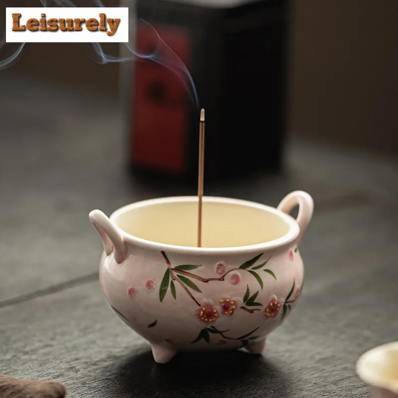Hand-painted Peach Blossom Incense Holder Water Fountain Decoration Incense Burners Meditation Censer Indoor Decoration Supplies