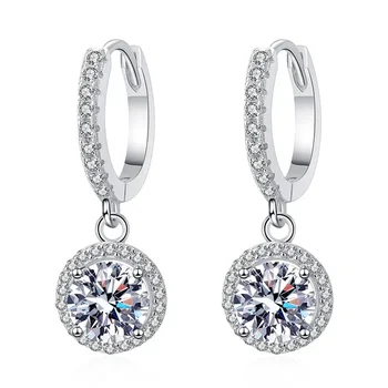 925 Sterling Silver 1 Carat Moissanite Round Earrings for Women Luxury Evening Style 2