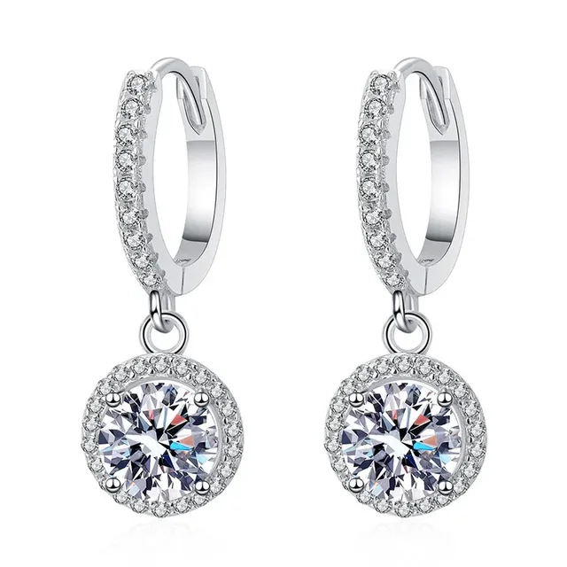 925 Sterling Silver 1 Carat Moissanite Round Earrings for Women Luxury Evening Style 2