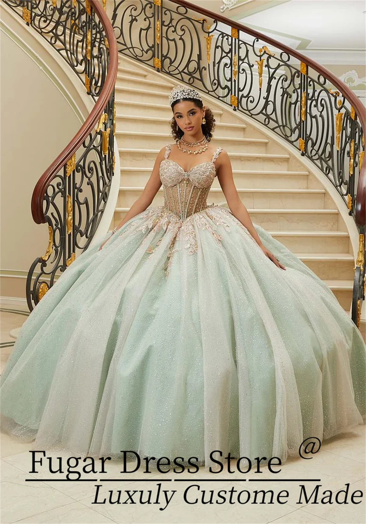 Quincenara Dresses Sparkling Diamant and Crystal Beading Three-Dimensional Metallic Embroidery Luxury Birthday Dress