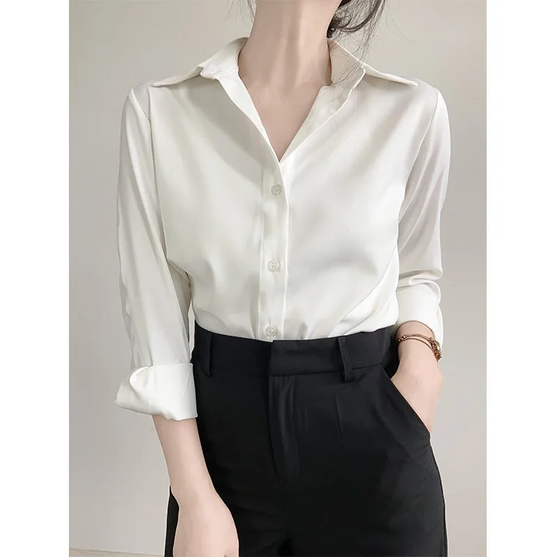 Spring 2024 Womens Clothing Silk Shirt Vintage Blouse Women Sheer Top Women Longsleeve Dress Shirt Woman Overshirt