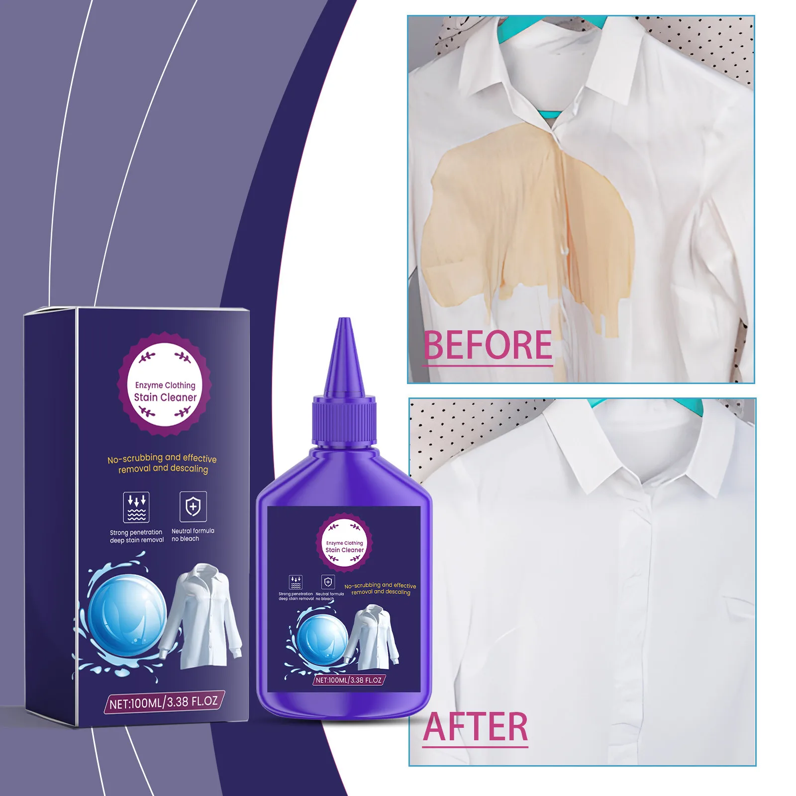 100ml Laundry Stain Remover Odour Remover Active Enzyme Cleaning Agent For Underwear Bra Pants T-Shirt Cleaning Supplies