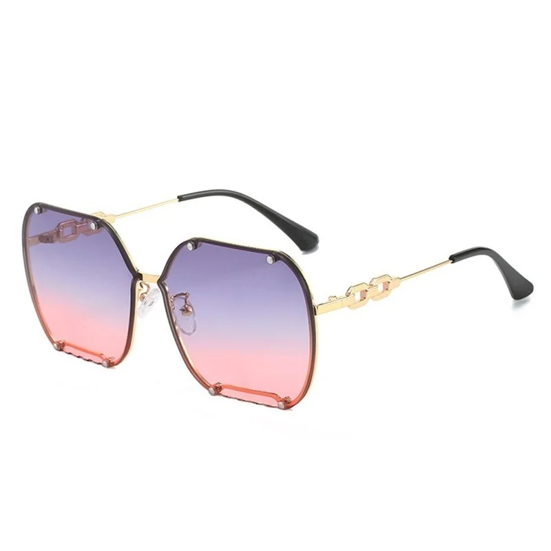 

Rivet Frameless Sunglasses for Women New ins Metal Large Frame Square Sunshade Eyeglasses Rimless Punk Chain Leg Design Eyewear