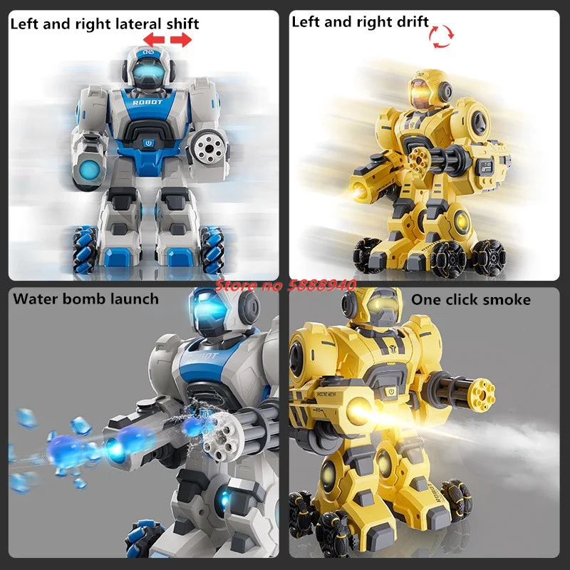 2.4G Lighting Smoking 360° Rotation Lanuch Bullet All Terrain RC Robot Watch Remote Control Smoke Robot Toy Boy Kid Gift RC Toys 3