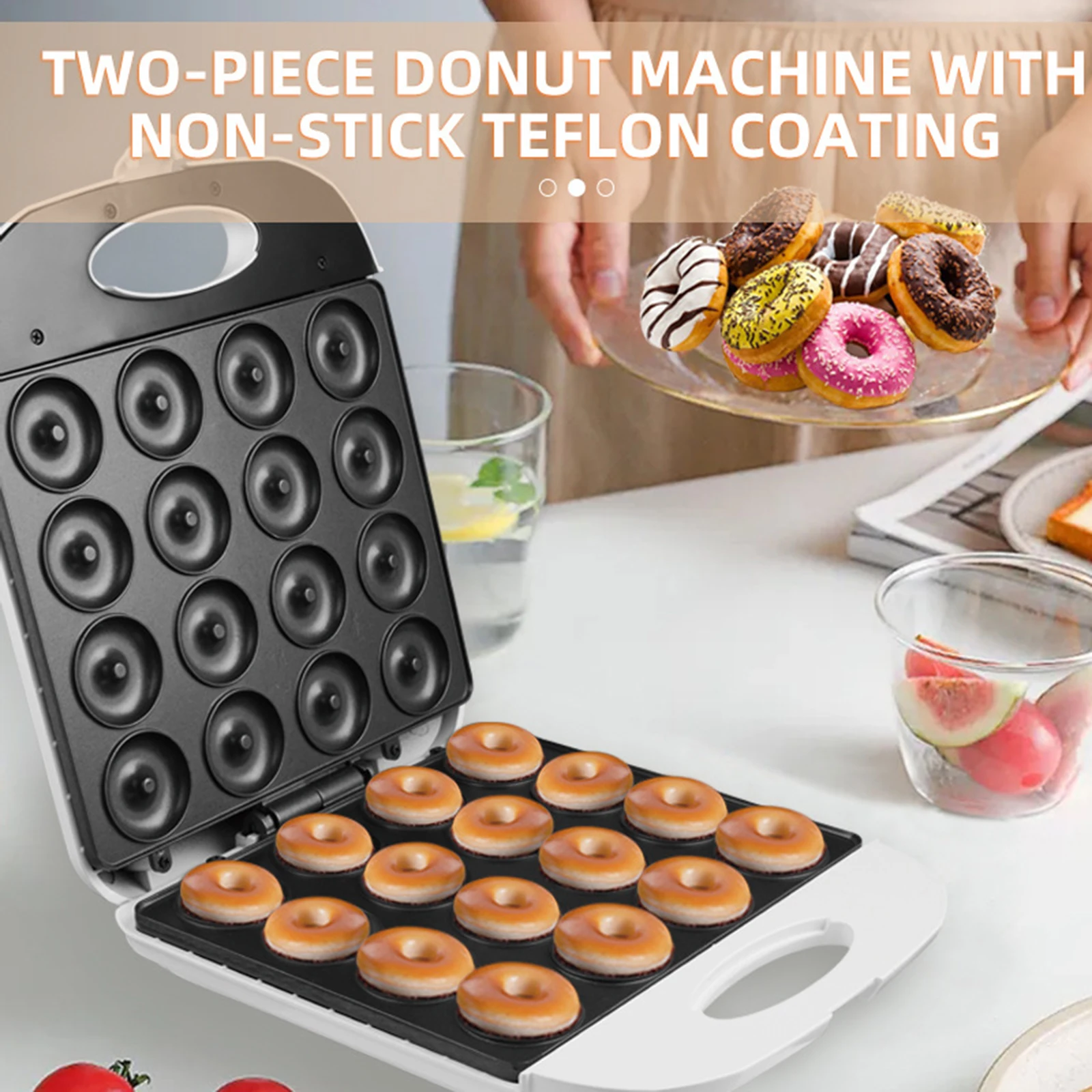 

Party Use Donut Maker Non Stick Coating Kitchen Donut Maker 16 Holes Electric Baking Machine for Breakfast Bread Bakeware Sets