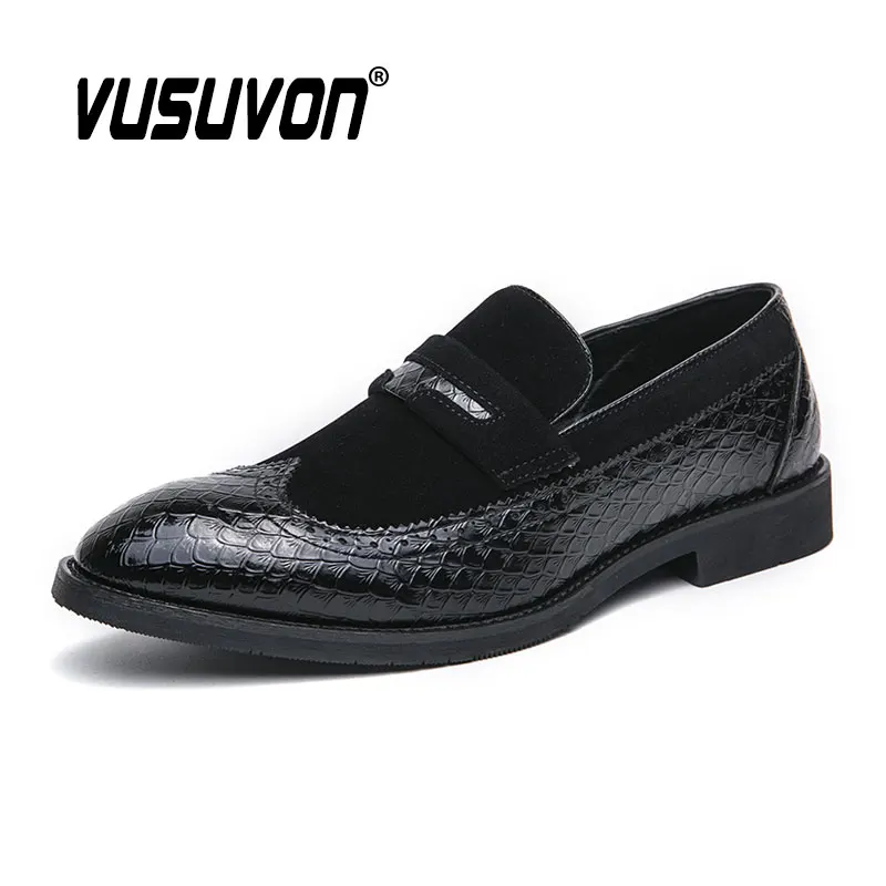 

Fashion Men Loafers Shoes Breathable Split Leather 38-46 Size Boys Black Soft Outdoor Casual Autumn Mules Dress Brogue Flats