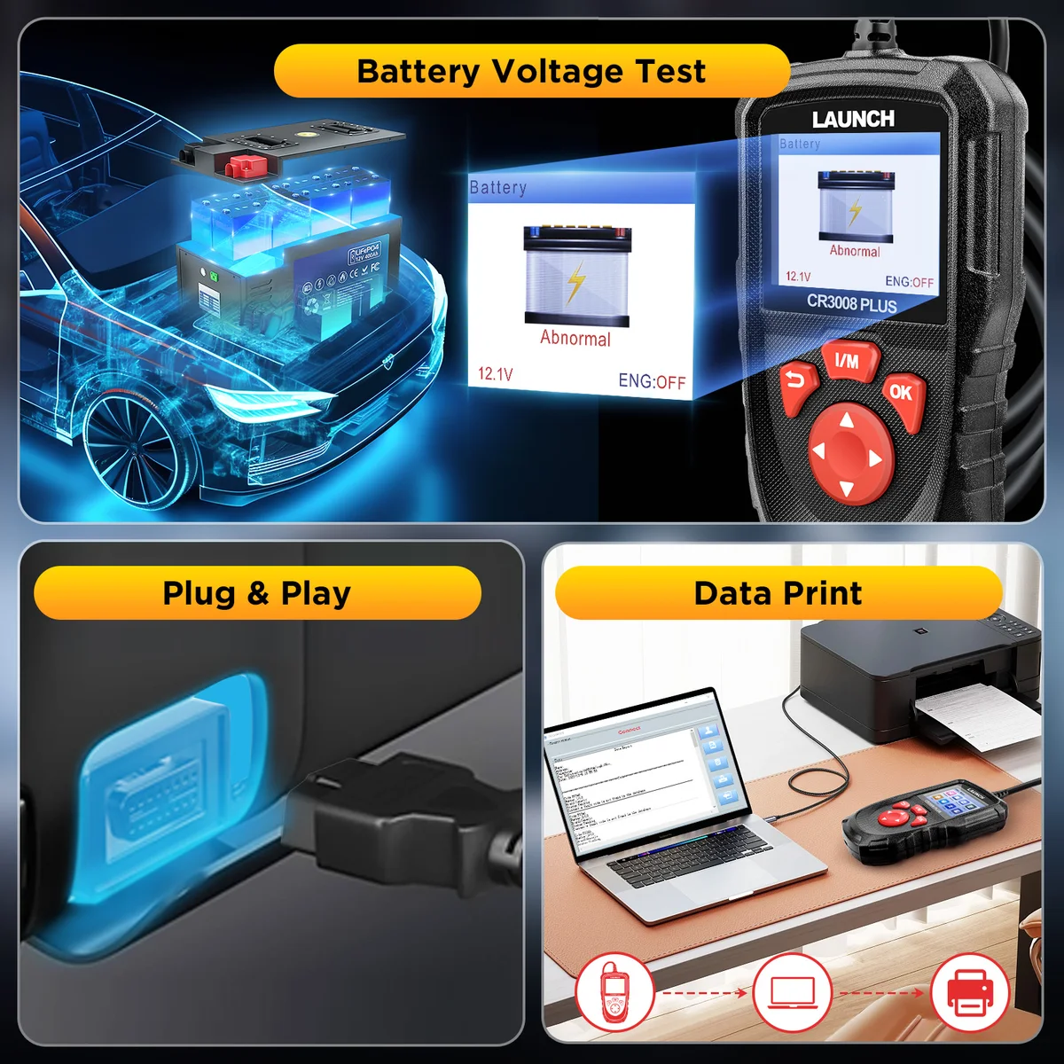 LAUNCH CR3008 PLUS OBD2 Scanner Engine Battery Diagnostic Tools Auto Code Reader Scan Lifetime Free Update Online — view 4