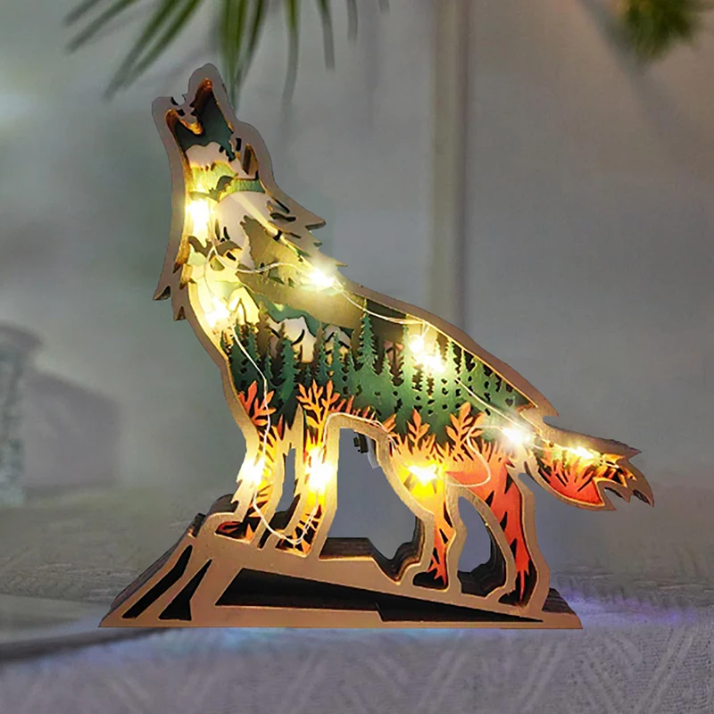 

3D деревянная резьба с животными, деревянная резная лампа, украшение для дома, настольный стол, гостиная, спальня, офисные статуи, подарки