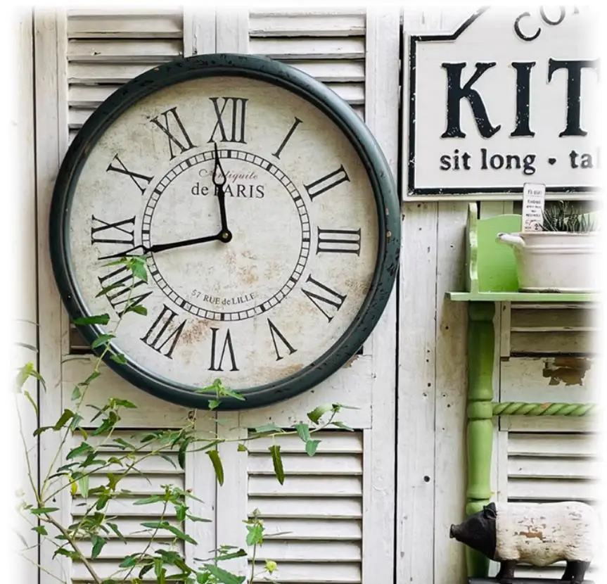 

Antique Vintage Countryside Wooden Round Wall Clock