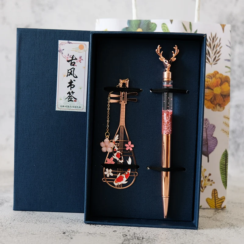 

Pipa Bookmark Gel Pen Set Koi Fawn Exquisite Gift Tassel Metal Hollow Cute Chinese Style Student Gift Forbidden City Fan Gift