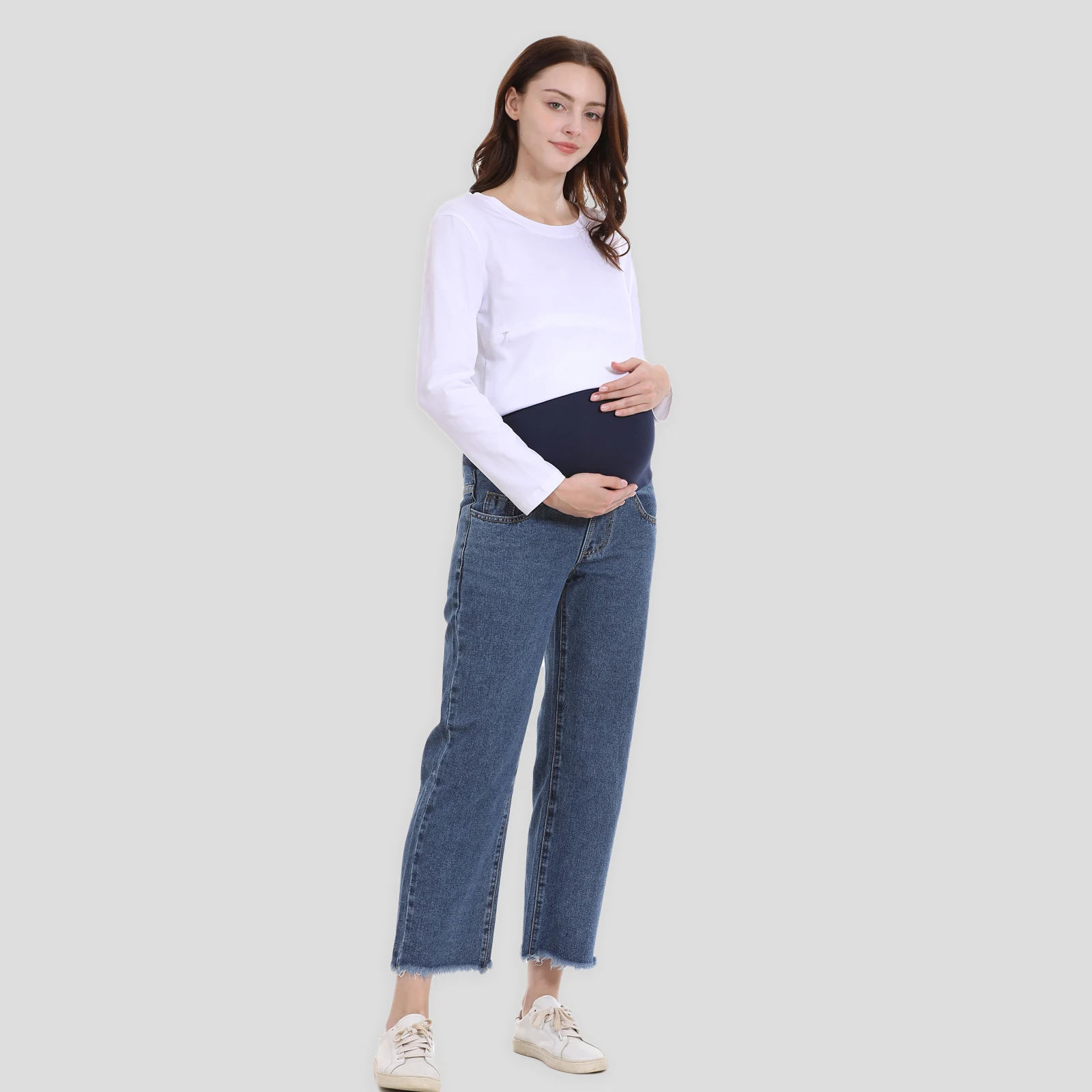 Maternity Pants For Pregnant Women Ajustabel Waist Band Pregnancy Jean Trousers Loose Straight Legging Bottoms Wide Leg Pants 6