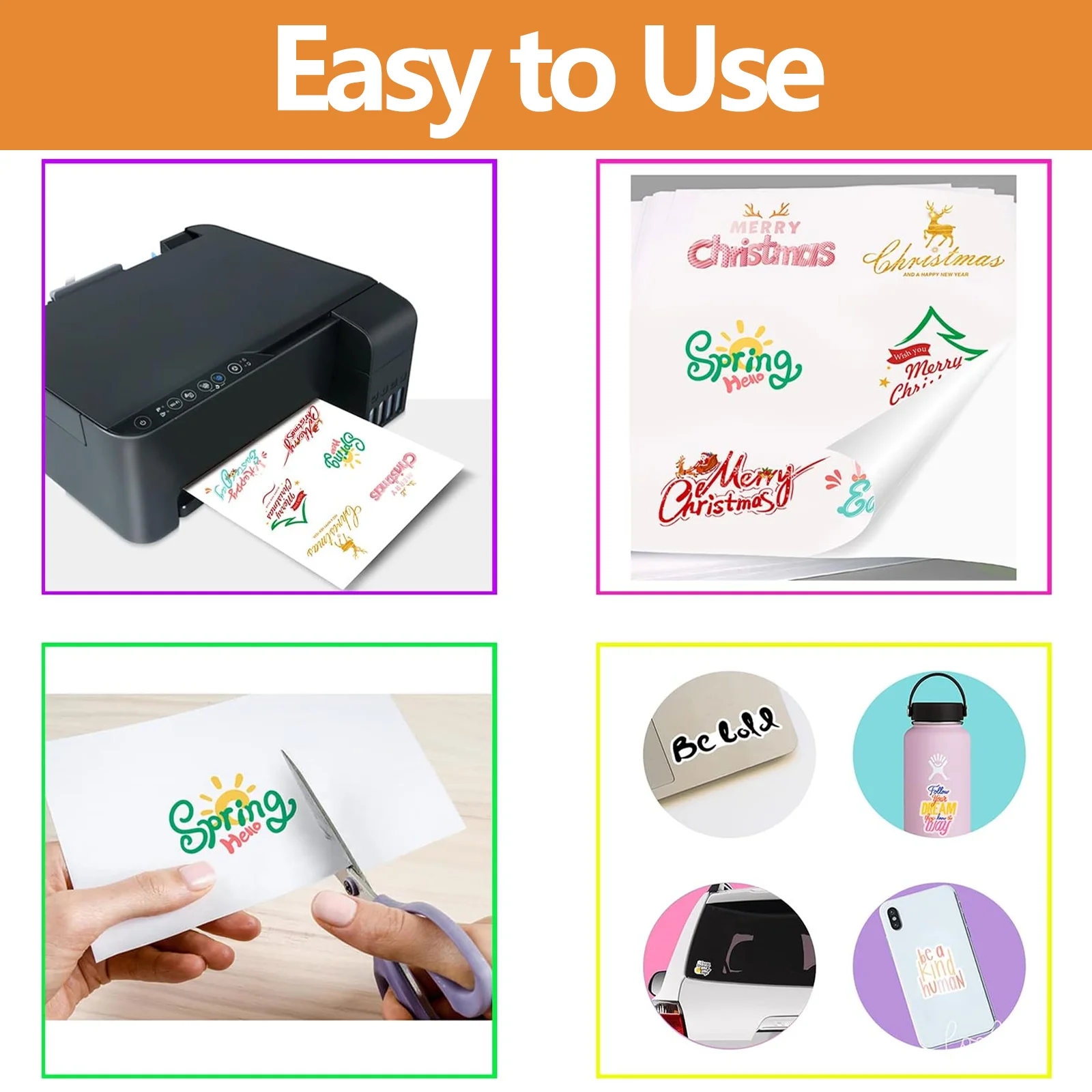 HUSPER 4R 100매 135gsm 광택 접착 인쇄 용지 - 4×6인치, 36lb 인크젯 인쇄용 인화지/스티커 용지