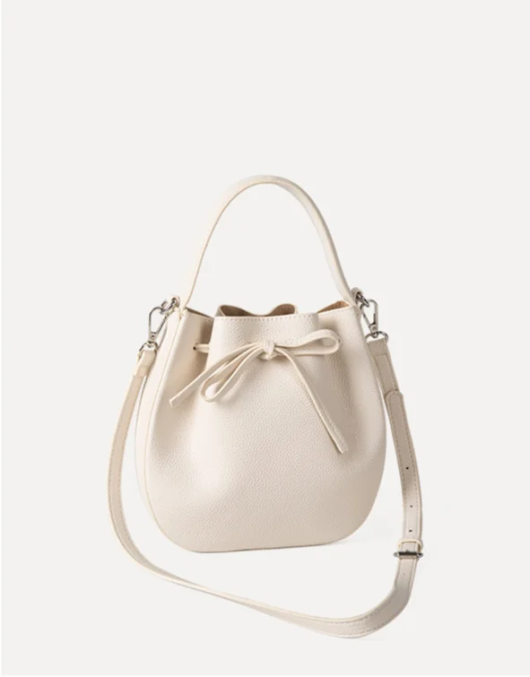 2024 nuova versione coreana borsa a tracolla in morbida pelle con motivo litchi, borsa a secchiello con fiocco e coulisse_voghion.com