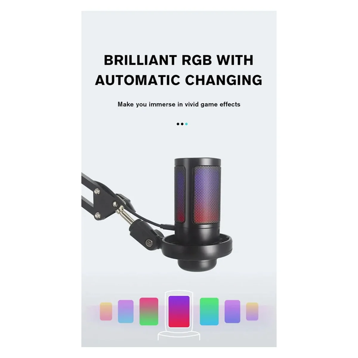 조정 가능한 암 스탠드가 있는 게임용 RGB 녹음 마이크, USB 데스크탑 콘덴서 마이크, 팟캐스팅 스트리밍용