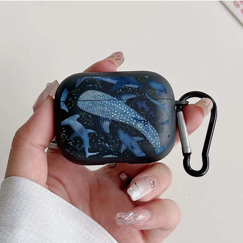 Shockproof Deep Sea Shark Earphone Case with Keychain - TPU Protective Cover