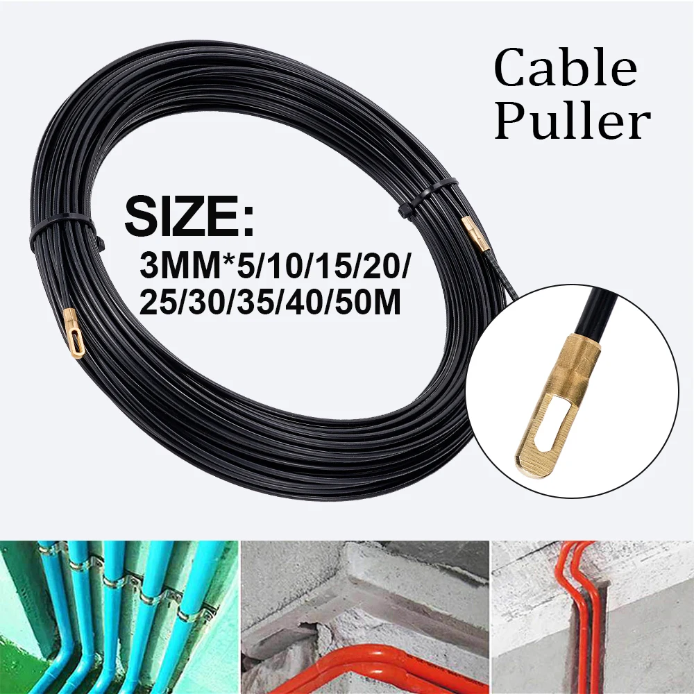 3mm 5/10/15/20/25/30/35/40M Cable Push Puller Black Fiberglass Electric Guide Device Duct Rodder Fish Tape Wall Wire Conduit