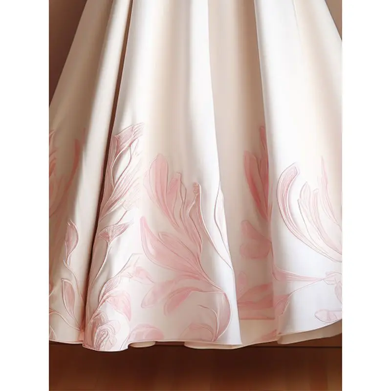 2024 Summer Chinese Style Printed Women Elastic Waist Fashion Office Lady High Waited Slim Fit Jacquard Weave Maxi A-line Skirts