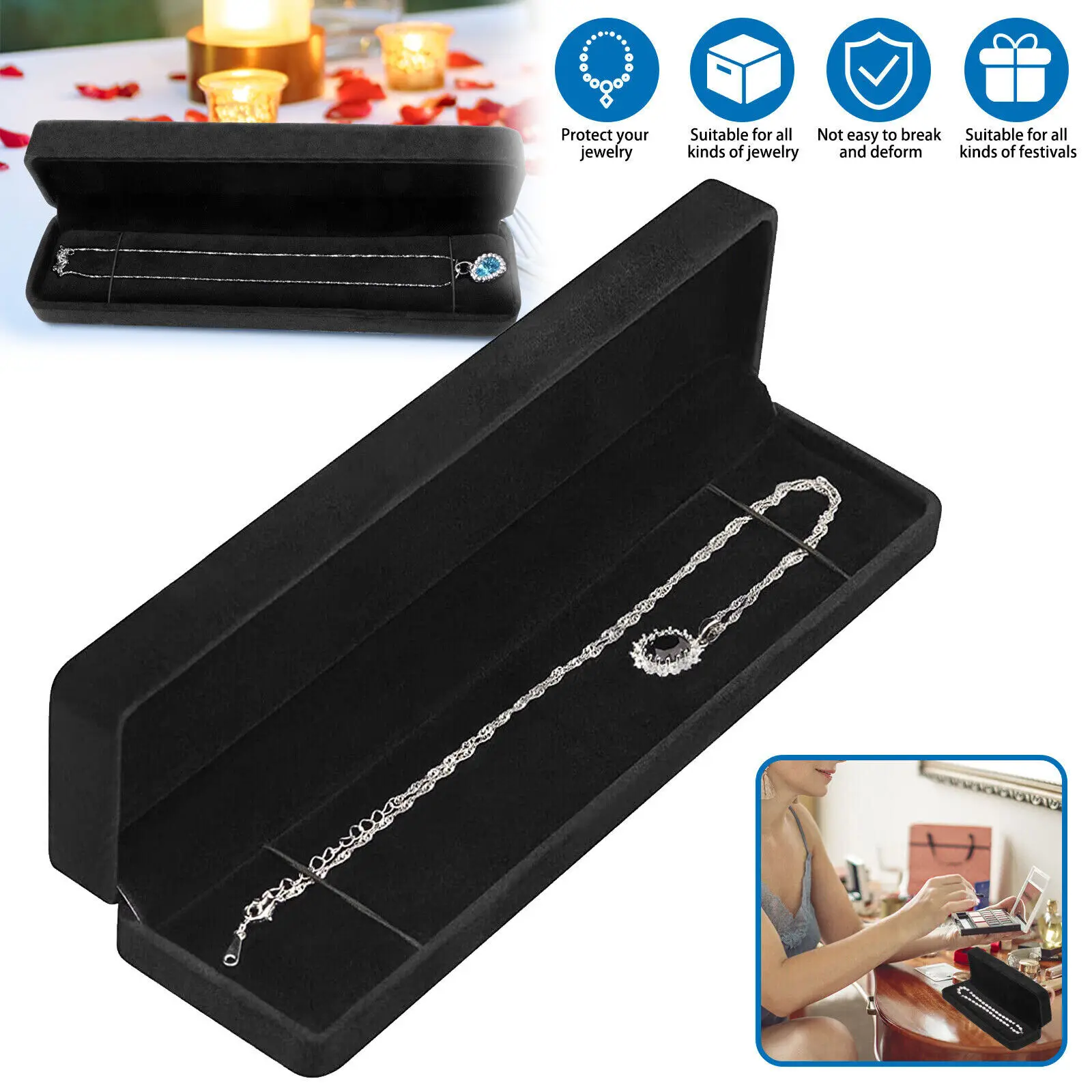 Premium High Quality Flannel Jewelry Necklace Chain Gift Box Weddings Valentine's Jewelry Necklace Gift Box Display Organizer