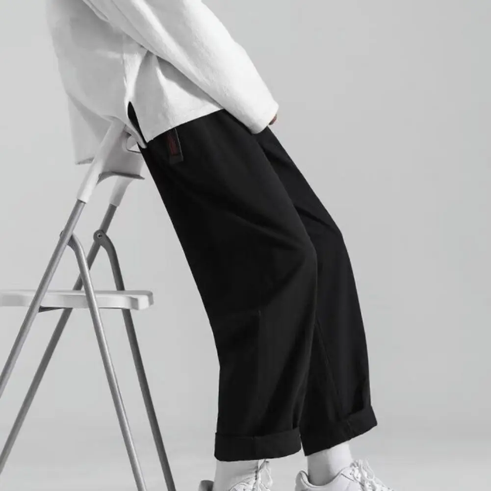 

Men Overalls Straight Loose Solid Color Wide Leg Elastic Waist Daily Wear Unfading Men Casual Cargo Pants Men Clothing