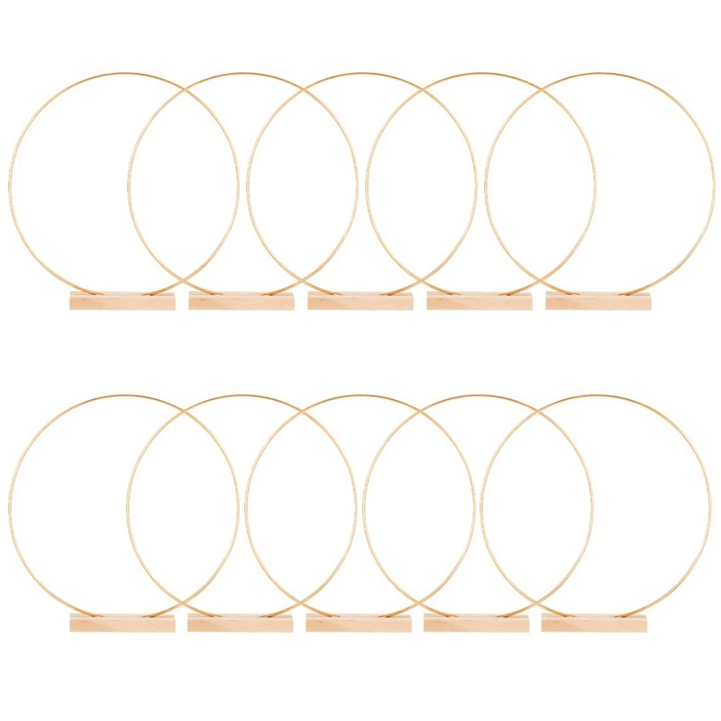 

12 Inch Gold Metal Floral Hoop Garland Table Decoration For Wedding With Wood Card Holders Metal Wreath Flower Garland