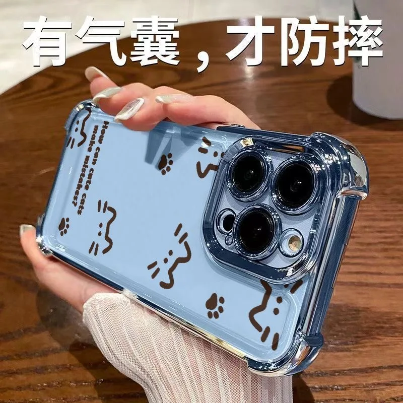 Love Black Cat Electroplate Shockproof Clear Armor Phone Case