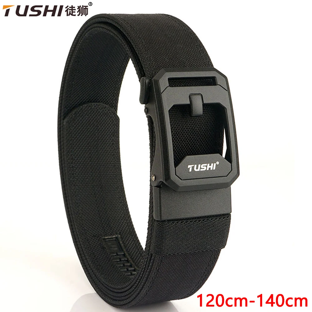 

TUSHI 140cm Mens Military Tactical Belt Tight Sturdy Nylon Heavy Duty Hard Belt for Male Outdoor Casual Belt Automatic Waistband