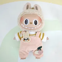 17cm Mini Plush Doll'S Clothes Outfit Accessories For Korea Kpop Exo Labubu Idol Dolls Corduroy overalls T-shirt Clothing Gift 1