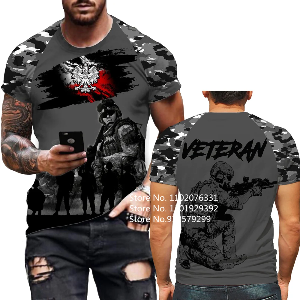 

2023 Newest Poland Men's T Shirt Poland Soldier Army Veteran 3d Printed T-shirt Summer O-neck Men Female Sport Tee Shirt