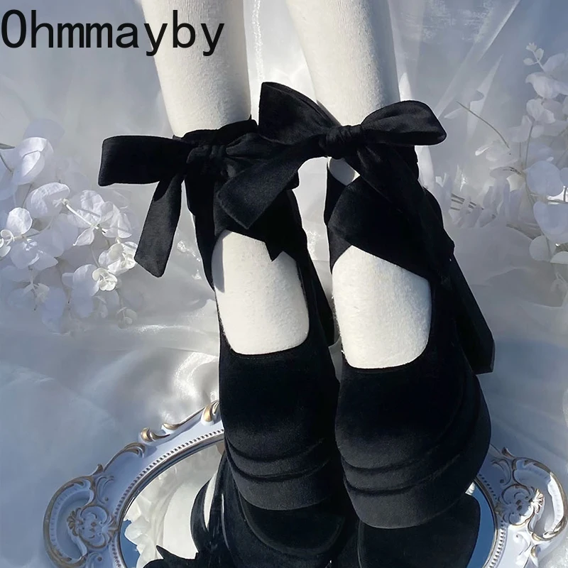 Designer Platform Women Mary Jane Shoes Fashion Elegant Cross Strap Thick Heel Shoes Ladies College Style Dress Pumps Shoes