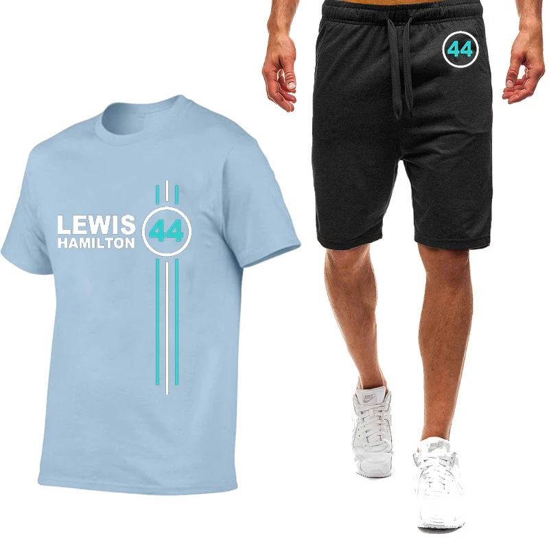 F1 driver lewis hamilton number 44 printed men's comfortable nine-color short-sleeved shorts suit cotton Harajuku sports T-shirt