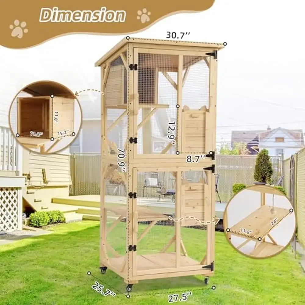 Outdoor Cat Playpen with Cat Condo Scratching Post Plush Ball Large Enclosure Fun and Safety
