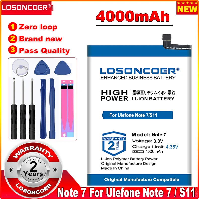 

LOSONCOER New listing 4000mAh Battery for Ulefone Note 7 / S11 6.1 inch 19:9 Waterdrop Android 8.1 in stock