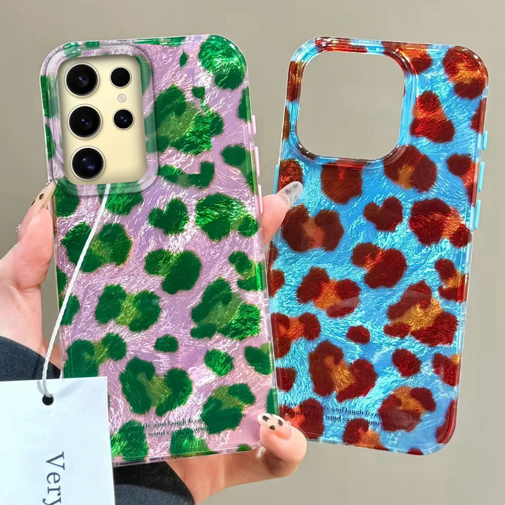  Rosa-blaue Paar-Leopardenmuster-Handyhülle für Samsung Galaxy S25 S24 S23 S22 S21 S20 FE Plus 26 Ultra TPU-Cover