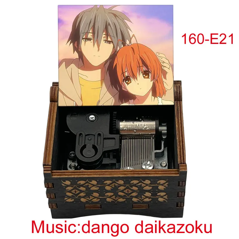 Anime CLANNAD Home Office Decoration Ornament Dango Daikazoku Black Wooden Music Box Metal Automatic Movement 6