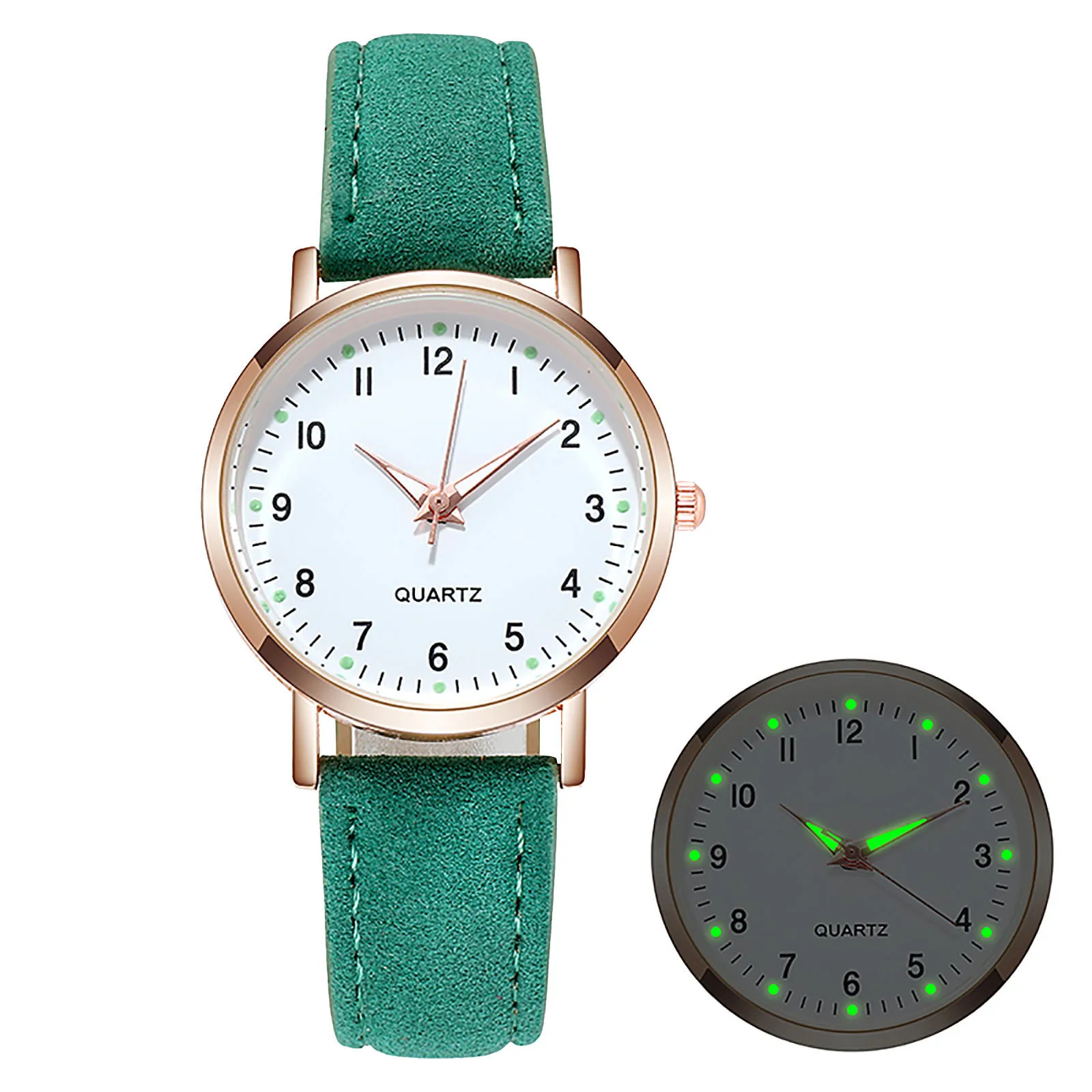 Elegant Women's Frosted Round Quartz Watch with Leather Strap