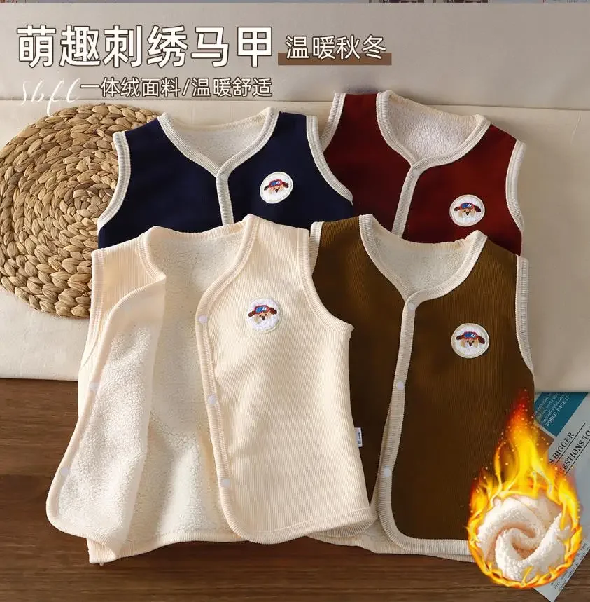 Toddler Boutique Infant Clothing Autumn Winter Boys Girls Corduroy Thickened Warm Fleece Vest Waistcoat Christmas Kids Outerwear