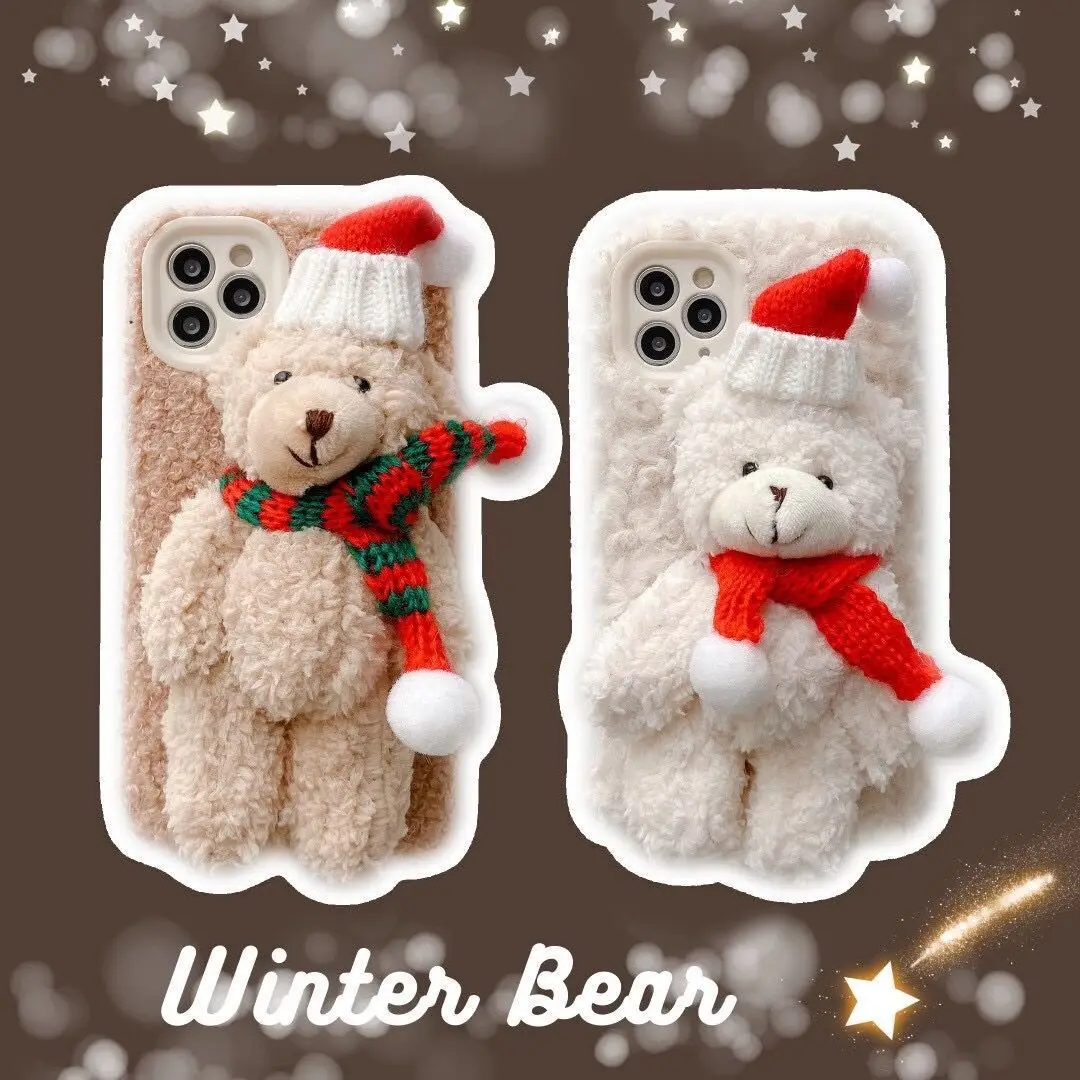 

Luxury Cute Plush Christmas Bear Phone Case For iPhone 15 14 13 12 11 Por Max Mini 7 8 Plus XS XR Lens Protection Drop Case