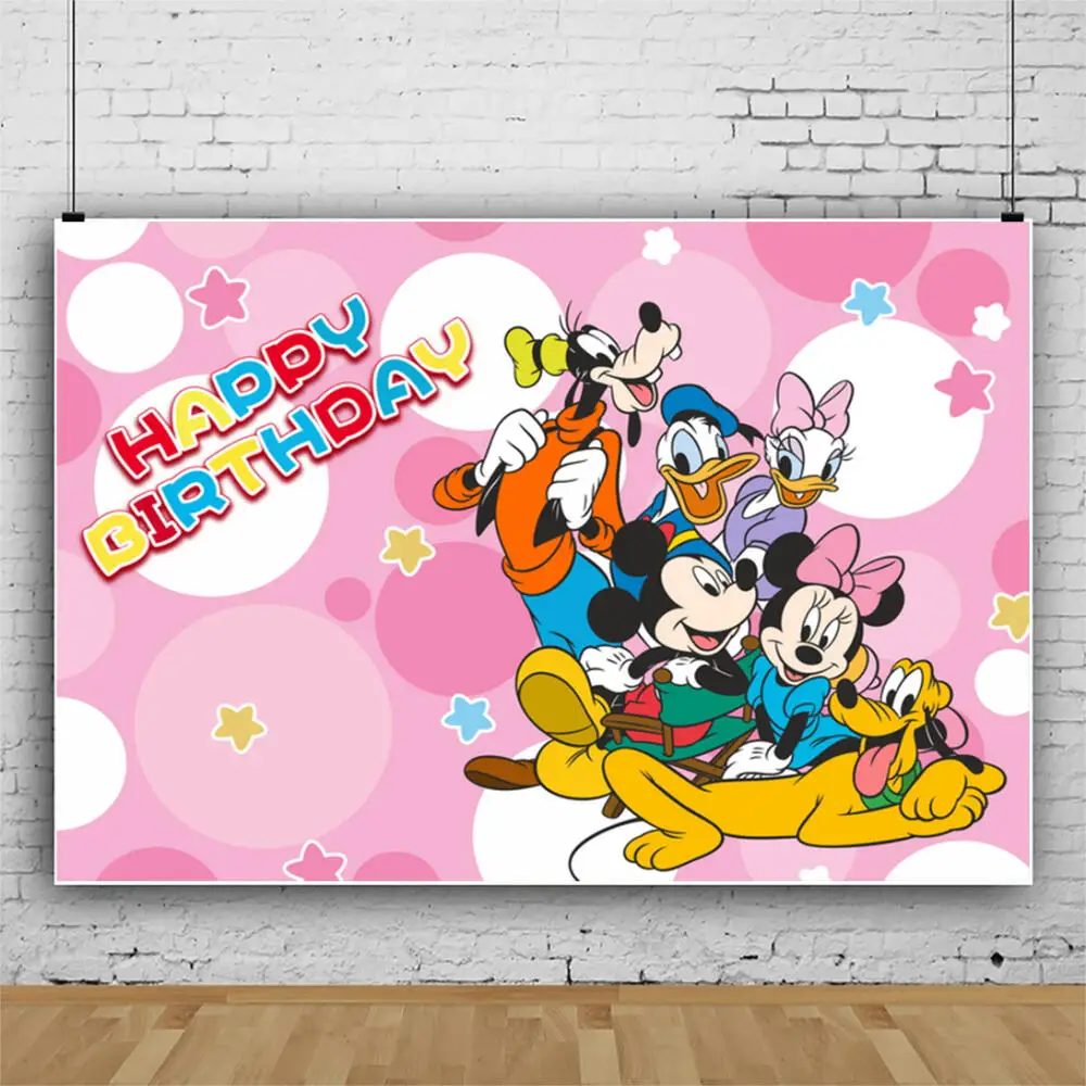 Birthday Backdrop Disney Cartoon Mickey Minnie Mouse Theme Children Happy Birthday Baby Shower Gender Revealing Photography Banner 1set