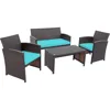 4 Pieces Wicker Patio Furniture Set, Outdoor PE Rattan Conversation Set with Chairs,Loveseat, Coffee Table,Cushions for Poolside 1