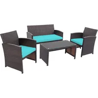4 Pieces Wicker Patio Furniture Set, Outdoor PE Rattan Conversation Set with Chairs,Loveseat, Coffee Table,Cushions for Poolside 1