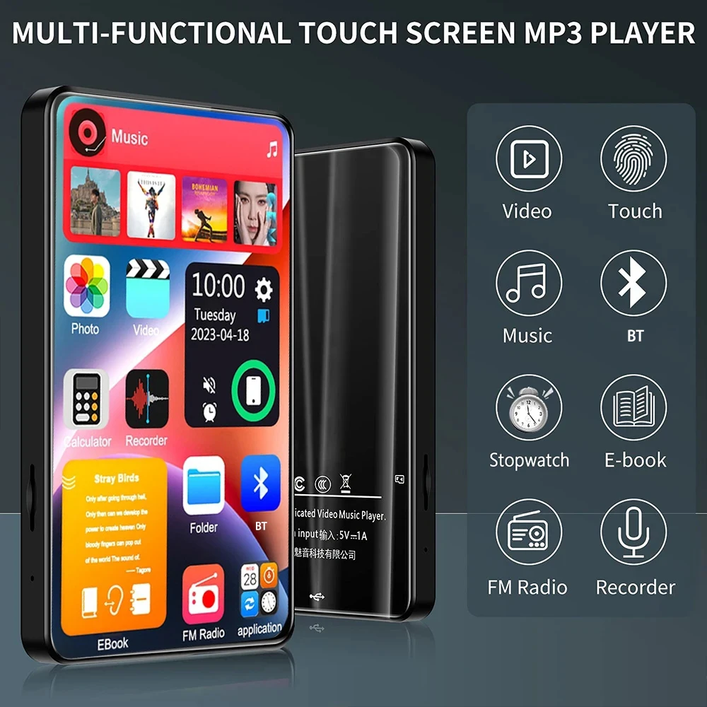 X20-New UI 1080P MP4 Music Player 4 Inch Touch Screen 16GB Bluetooth 5.0 with Speaker Video Ebook FM MP3 Audio Players 16G-256G