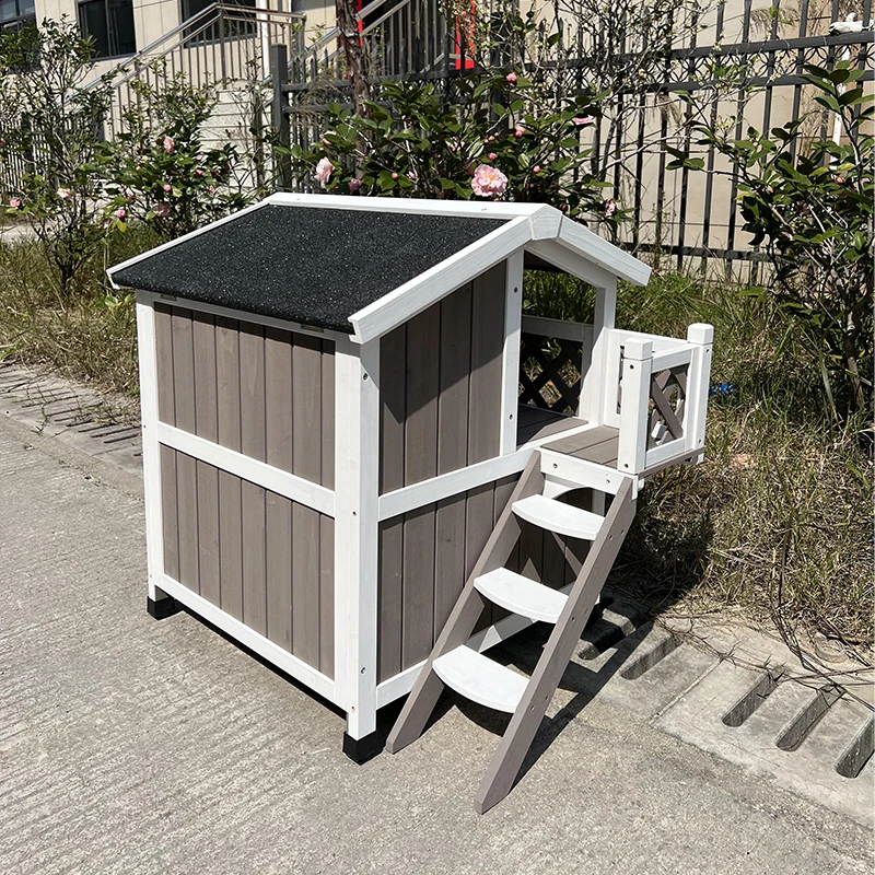 

The product can be customized.Cat house outdoor solid wood double deck luxury cat villa rain proof Feral cat house i