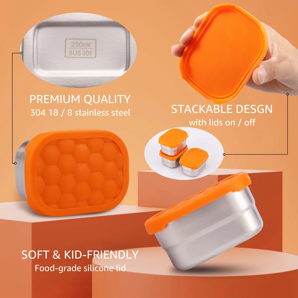 Set Di 4 Contenitori Portasnack In Acciaio Inox 304 Con Coperchi In Silicone A Prova Di Perdite – Impilabili, Piccoli, In 4 Colori, Ideali Per Salsa E Condimenti