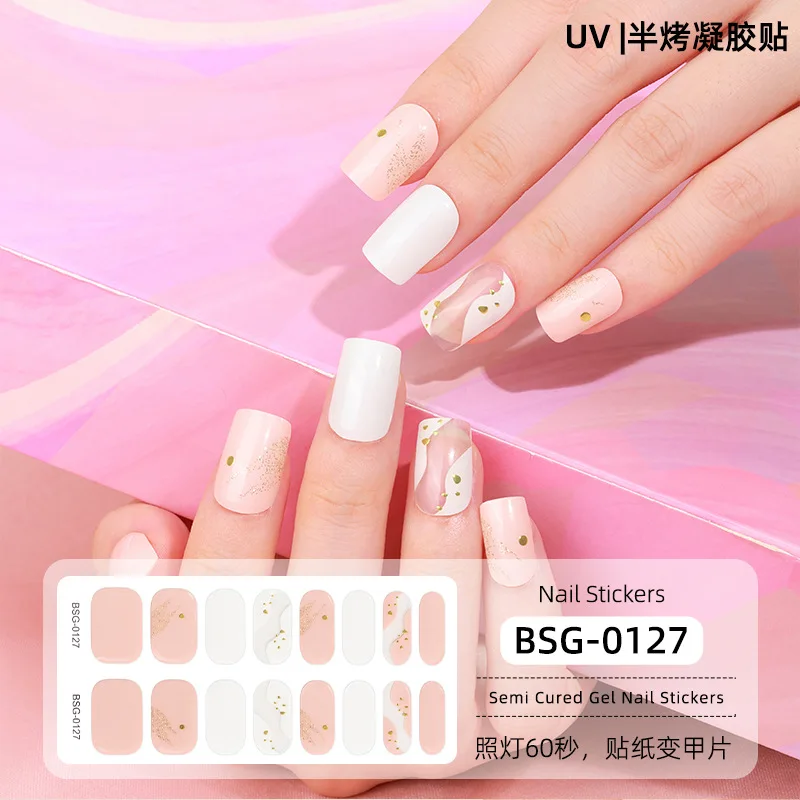 

16 насадок, полузатвердевающие гелевые наклейки для ногтей, подвески для ногтей, 3D фототерапия, УФ/Светодиодная лампа, долговечные наклейки для маникюра, полное покрытие