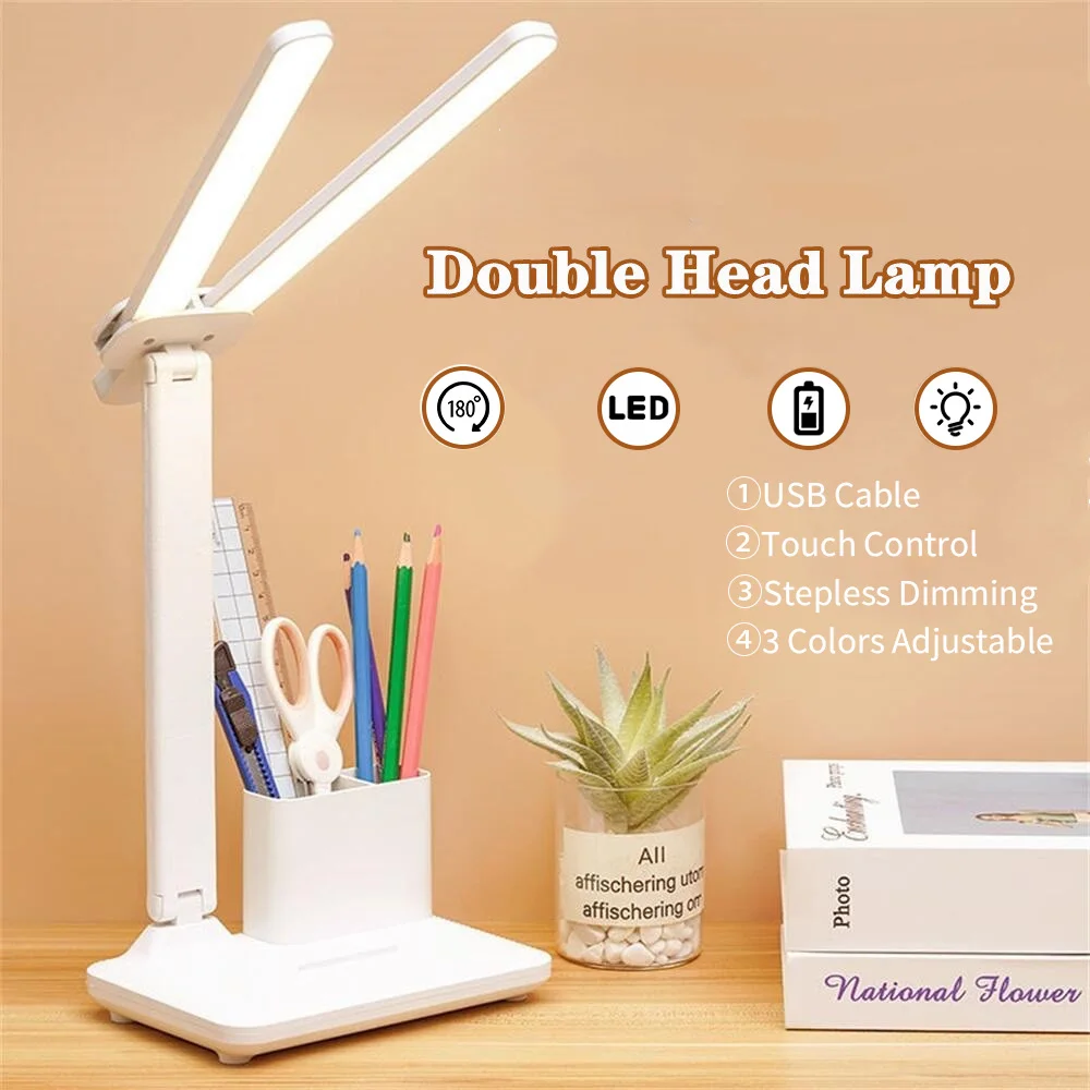 

LED Desk Lamp Eyes Protection USB Rechargeable Touch Dimmable Table Lamp Foldable Reading Bedside Lamp for Bedroom/Study/Office