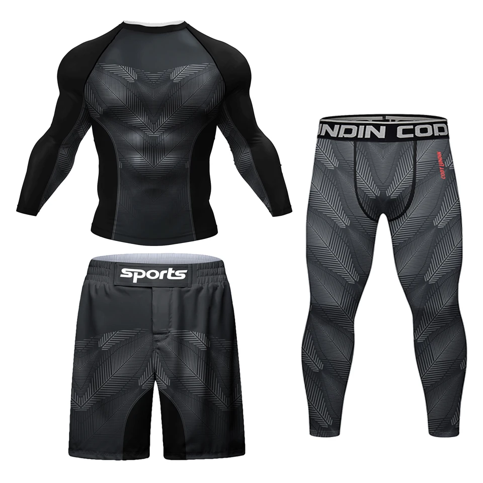 Cody Lundin Men MMA Bjj Jiu Jitsu T-shirt+Pant Sets Rashguard Grappling Clothing Compression Anti-UV Fighting Kickboxing Shirts