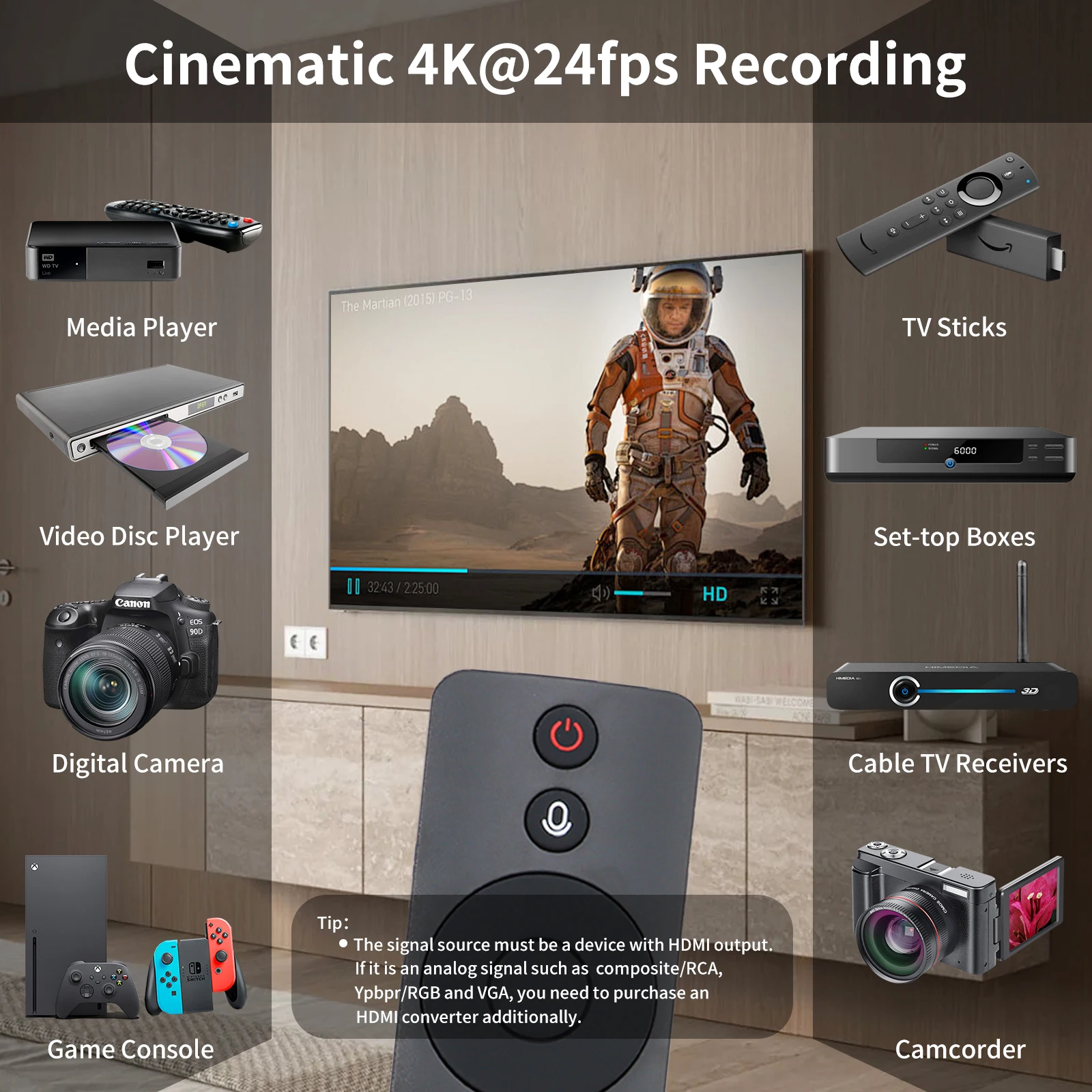 Video Recorder 4K HDMI Video Recorder &ndash; HDMI Capture DVR with H.265/H.264 Codec,4K@30fps Recording,Pass-Through & Playback on TV,No PC Required
