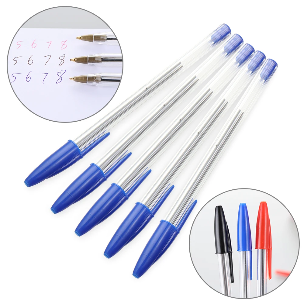 Ballpoint Pen Red Blue Black 1mm Portable Smooth Longlasting Stationery School Office Supplies 5Pcs