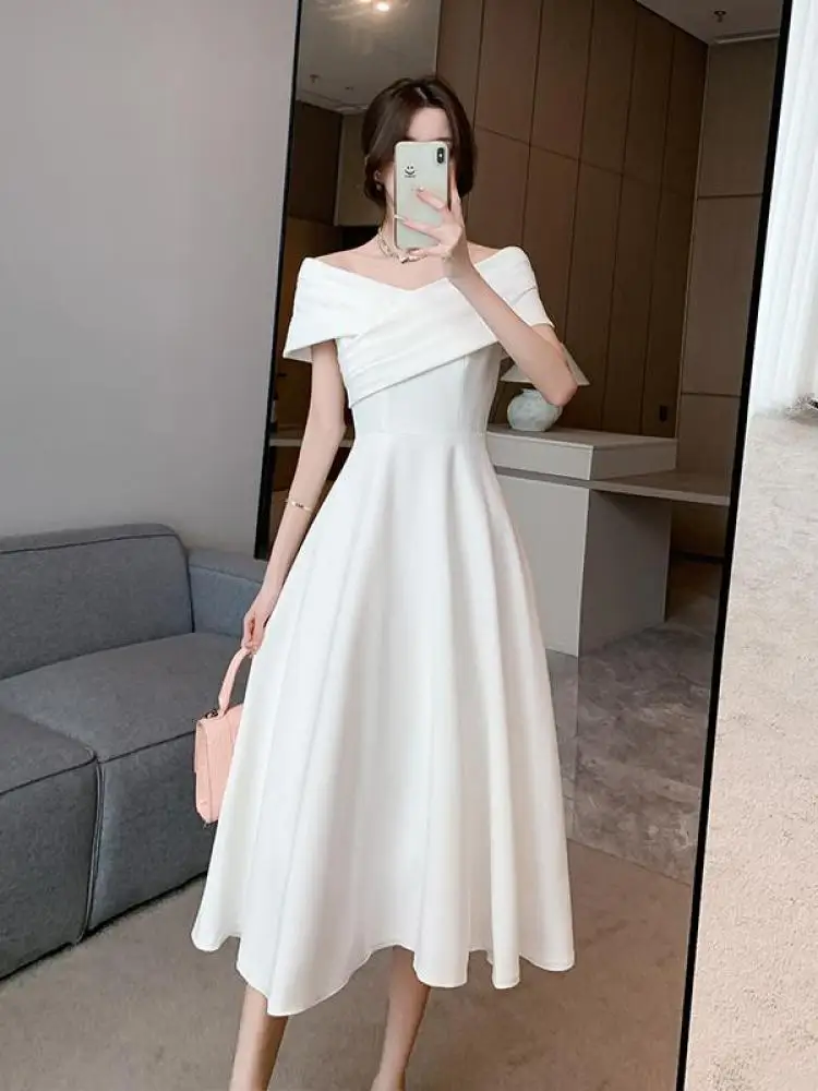 

Elegant Evening For Women Sleeveless Fashion Fairy Birthday Party Dress Solid Midi 2024 New Summer Sexy Engagement Dresses