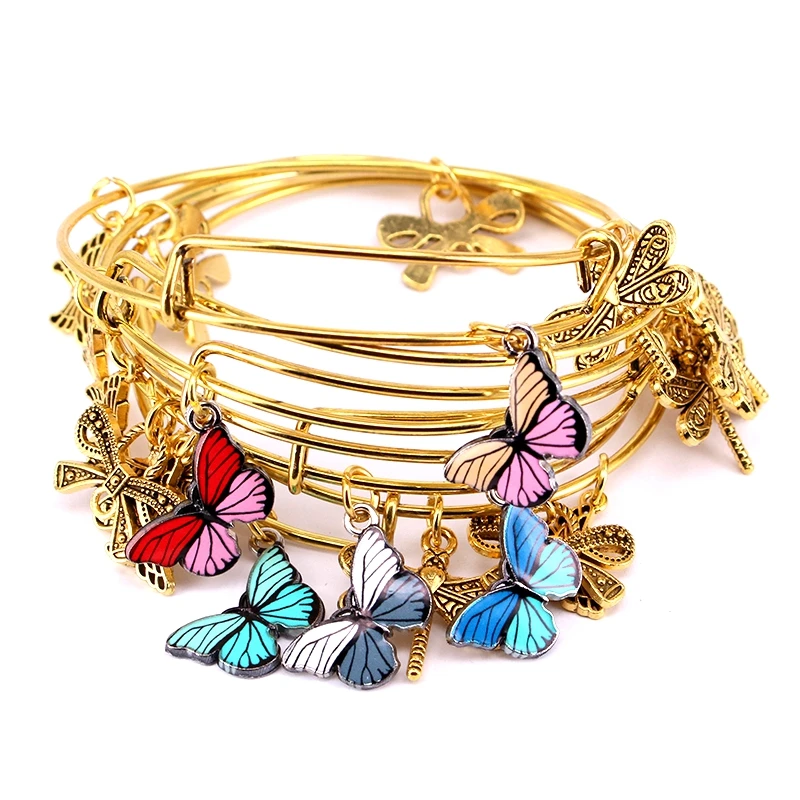 Bangle Bracelet 5pcs Gold Color Bangle Bracelet Set Adjustable Wire Cuff Bracelets For Women Fashion Jewelry Charm Bangles Gift C042